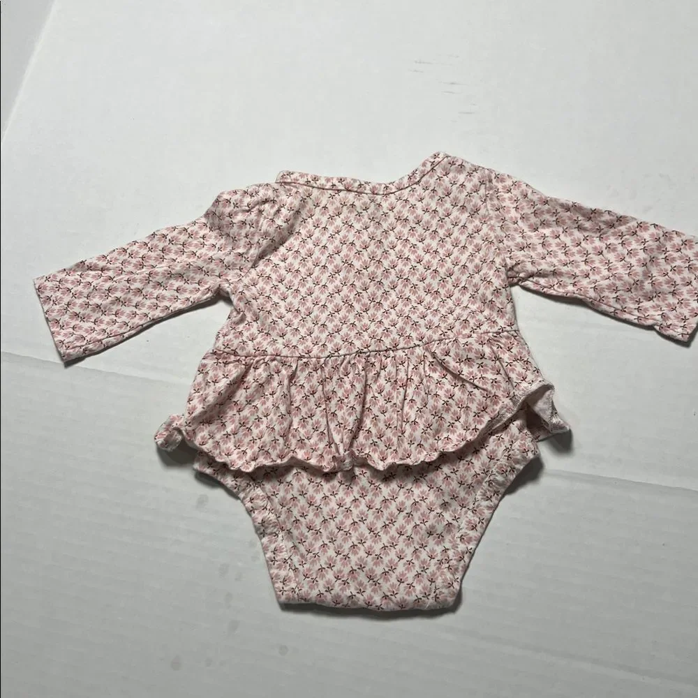 Carter’s pink and white floral long sleeve skirted one piece body suit size 3 m